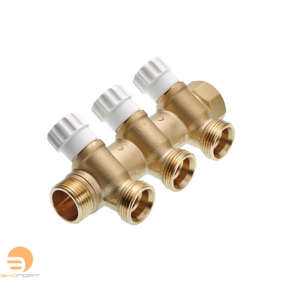 Коллектор с запорными вентилями 1"х3/4 евроконус 3 контура латунь TECE