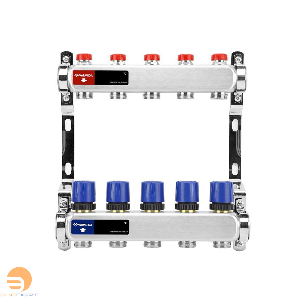 Коллектор с регулирующими и балансировочными клапанами 5 выхода (ВР1", 3/4" EK), нерж сталь Varmega