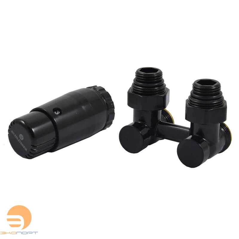 Комплект узел нижнего подкл. G 3/4 х 3/4 угловой ЧЁРНЫЙ с термогол. и ниппел. Schlosser