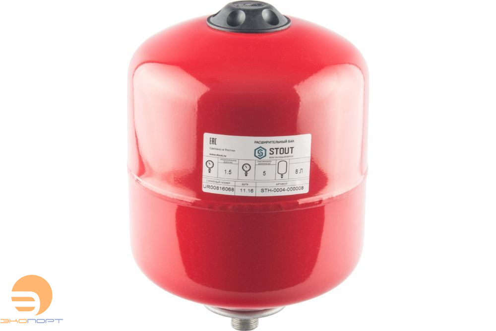 Бак расширительный на отопления 8 л, с  диафрагмой 5 bar, 3/4", красный STOUT