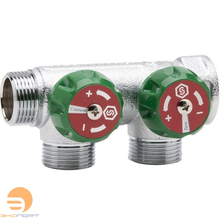 Коллектор регулирующий 1"/1/2 2 вых. плоское уплотнение STOUT