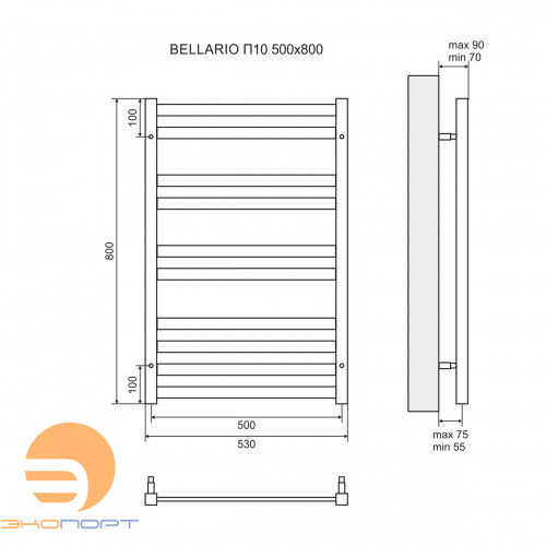 Полотенцесушитель водяной Bellario 80x50 см П10, Lemark