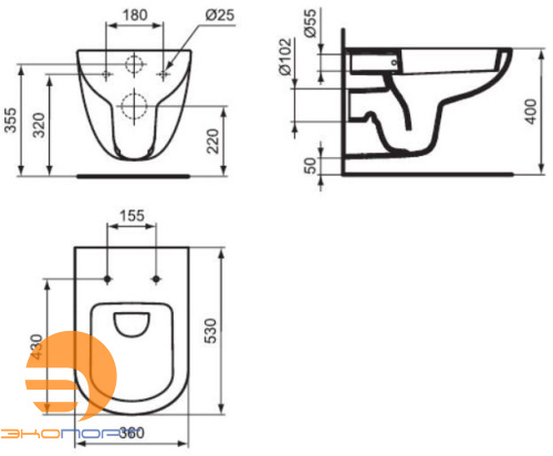 Комплект унитаза подвесного Tempo с крышкой, глубокий смыв (T331101 + T679301) IDEAL STANDARD