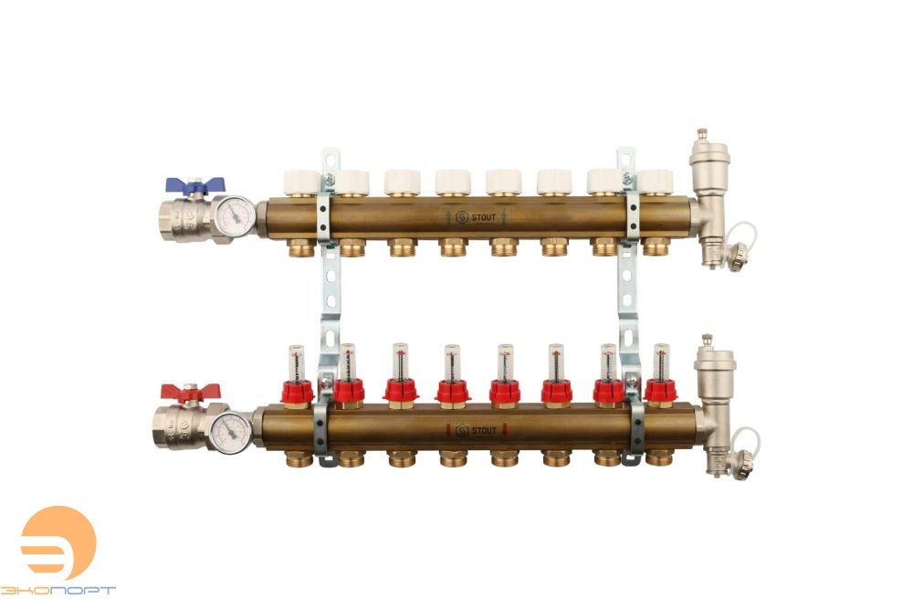 Коллектор в комплекте 8 вых в сборе с расходомерами Stout
