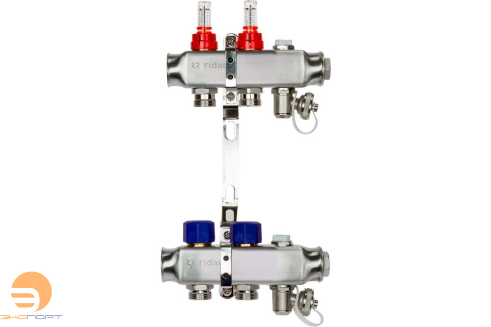 Комплект коллекторов SSM-2RF set, нерж., с расходомерами и кронштейнами, 2 контура Ridan
