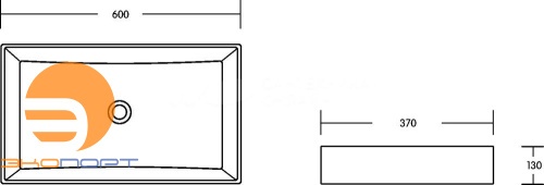 Раковина накладная прямоугольная MIEL (600*370*130), без перелива, белый глянец, MILLEAU