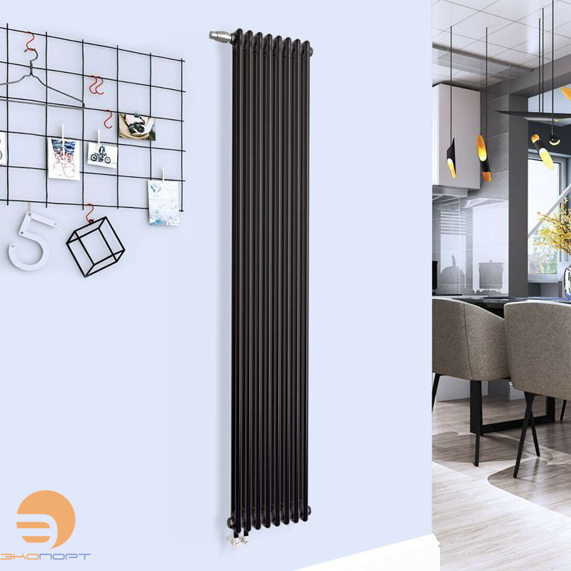Радиатор трубчатый Solira 2180/ 8 №69 твв 1/2 (нижн. подкл. с вент. вставкой) RAL 9005 мат.
