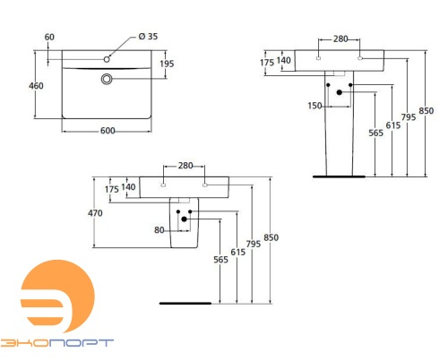 Умывальник 60см Connect CUBE, 1 отверстие под смеситель, с переливом IDEAL STANDARD