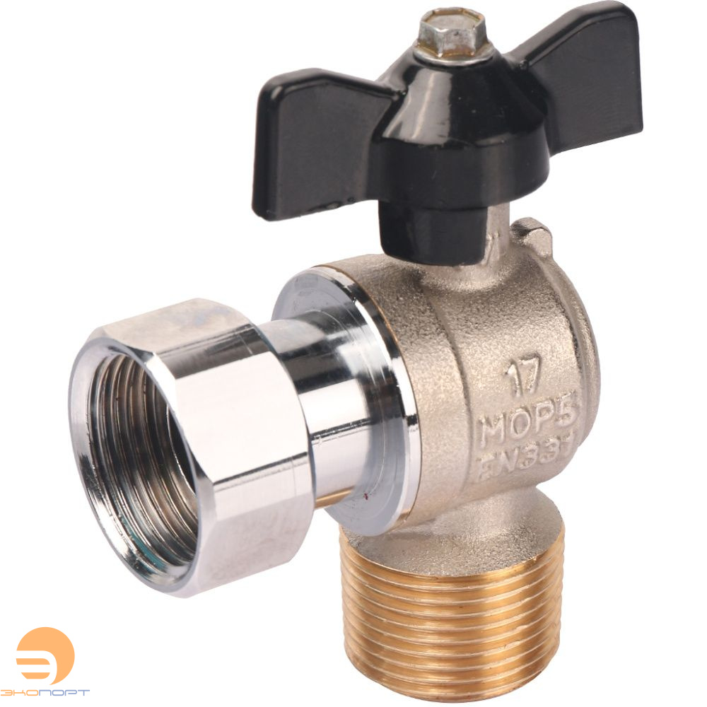 Кран шаровой с накидной гайкой угловой НР/накидная гайка  3/4" (бабочка) STOUT