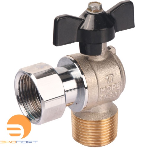 Кран шаровой с накидной гайкой угловой НР/накидная гайка  3/4" (бабочка) STOUT