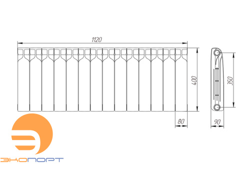 Радиатор биметаллический 350/90 14 секций Teplopribor