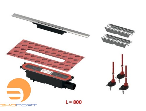 Комплект drainprofile 800мм Сатин с сифоном 673002 DN50 бок.слив с решеткой для волос, опорами TECE