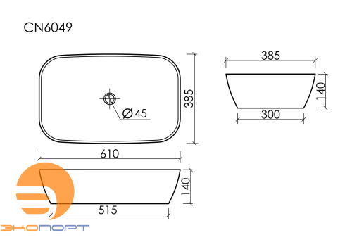 Раковина накладная Элемент (Element) 610x385x140мм (CN6049MSG) Серый Матовый Ceramicanova