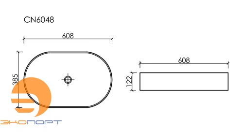 Раковина накладная Элемент (Element) 600x385x122мм (CN6048MB) черная матовая, Ceramicanova