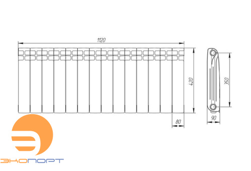 Радиатор алюминиевый 350/90 14 секций Теплоприбор