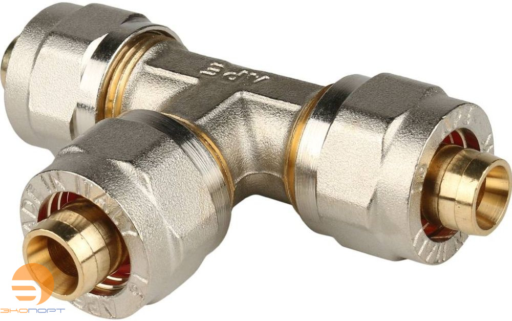 Тройник 16x16x16 (обжим) латунь Stout