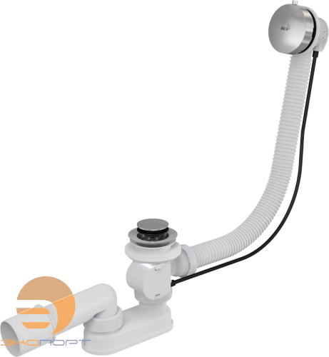 Сифон для ванн с автопереливом. L 570 х Д 52 мм, CLICK/CLACK вых 40/50 ХРОМ ALCA PLAST