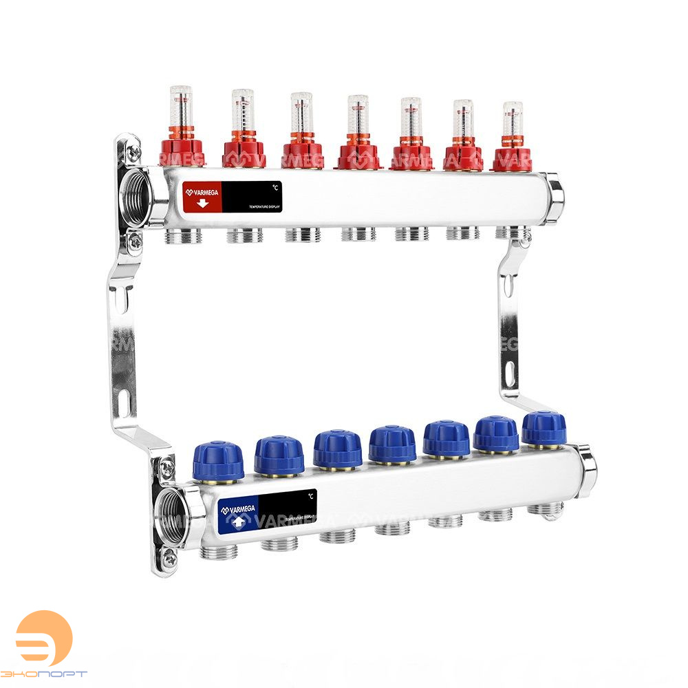 Коллектор с расходомерами 7 выходов (ВР1", 3/4" EK), нерж сталь Varmega