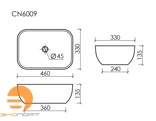Раковина накладная Элемент (Element) 460x330x135мм (CN6009MC) Капучино матовый Ceramicanova