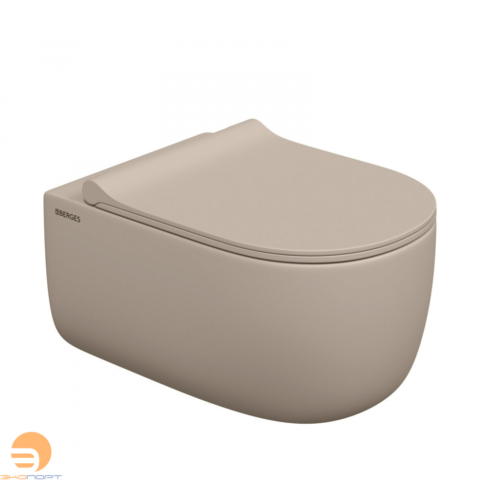 Унитаз подвесной EGO XL матовый жасмин Rimless 54 см c сиденьем Slim BERGES