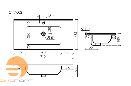 Раковина Элемент (Element) 910x465x180ммТ (CN7002) Ceramicanova