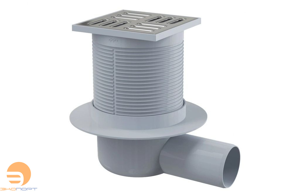 Трап сливной 105 х 105/50, горизонт., гидрозатвор – мокрый, н/ж ALCA PLAST
