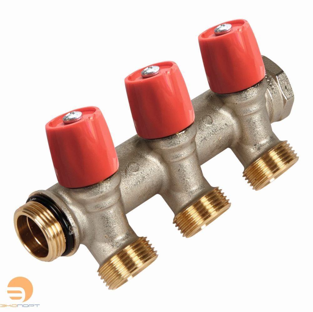 Коллектор с клапанами и евроконусом красный 3/4-2хЕК HENCO