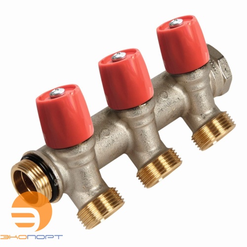 Коллектор с клапанами и евроконусом красный 3/4-4хЕК HENCO