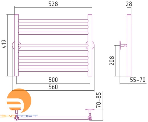 Полотенцесушитель Универсал-53 500х500 (3+5) П 18, полировка, Стилье