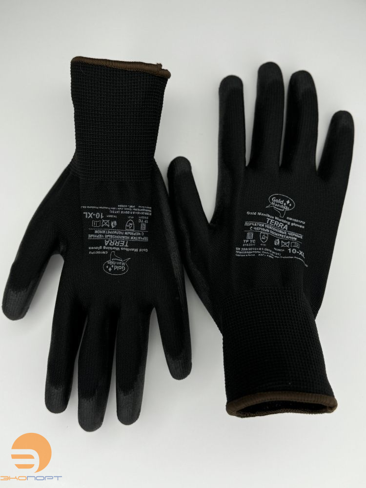 Перчатки нейлоновые черные с полиуретановым покрытием р.9 L GM1001PU-black- 9 Terra 