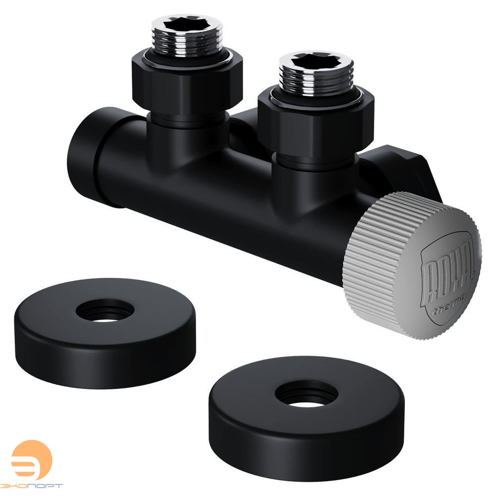 Узел нижнего подключения термостатический угловой Design Pro 15мм М30х1,5 (Черный), Royal Thermo