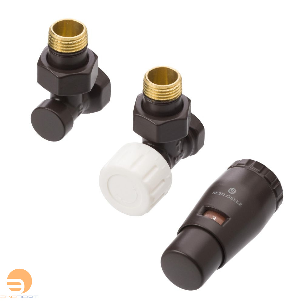 Комплект подключения STANDARD MINI угловой DN15 GZ 1/2* GW 1/2 с термоголовкой MINI M30*1,5 9005matt