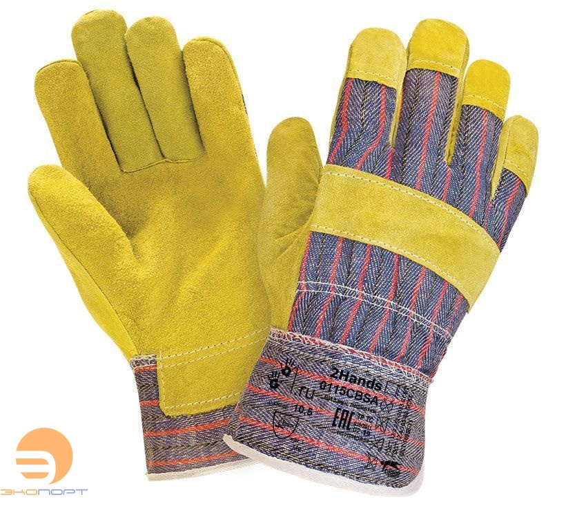 Перчатки спилковые, комбинированные, ладонь из частей, спилок р. 10,5 КРС/хб тк 