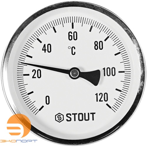Термометр биметаллический осевой с погружной гильзой. Корпус Dn 100 мм, гильза 100 мм 1/2, 0...120°С