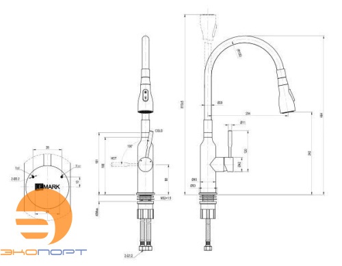Смеситель для кухни Expert с гибким черным изливом , LEMARK