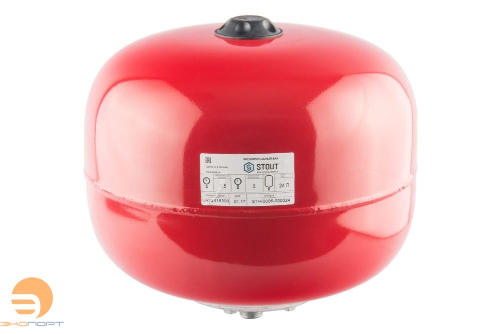 Бак расширительный на отопление 24 л, 5 bar, 3/4", красный STOUT