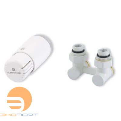 Комплект узел нижнего подкл. G 3/4 x 3/4 угловой БЕЛЫЙ с термогол. и ниппел. Schlosser