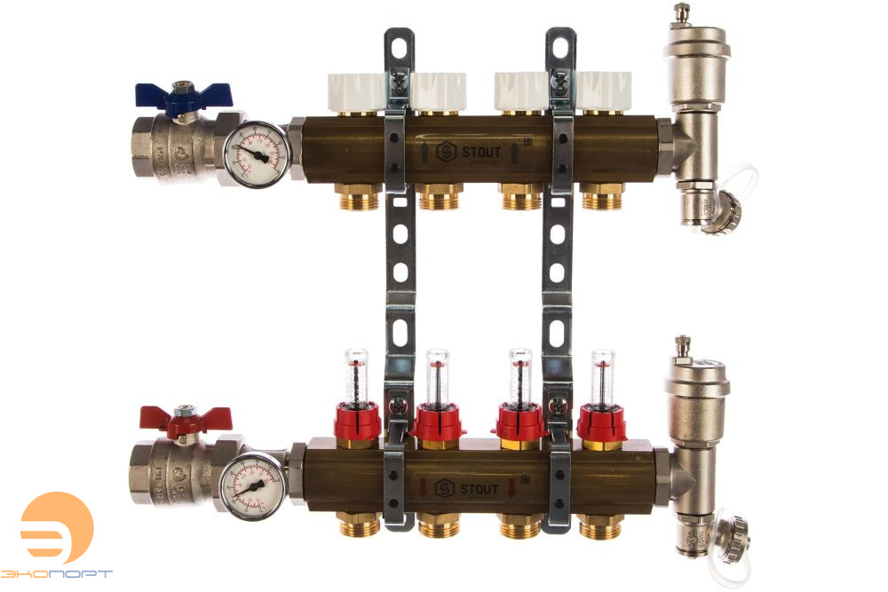 Коллектор в комплекте 4 вых в сборе с расходомерами Stout