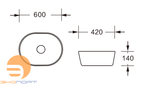 Раковина накладная овальная NUAGE (600*420*140),без перелива,белый глянец,MILLEAU
