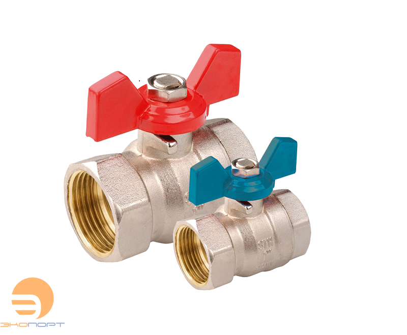 Кран шаровый тип 35.032 д.воды полнопрох. с обратным клапаном, Ду20, Ру16, Тмах.=110оС, внутр. резьба, рукоятка - бабочка