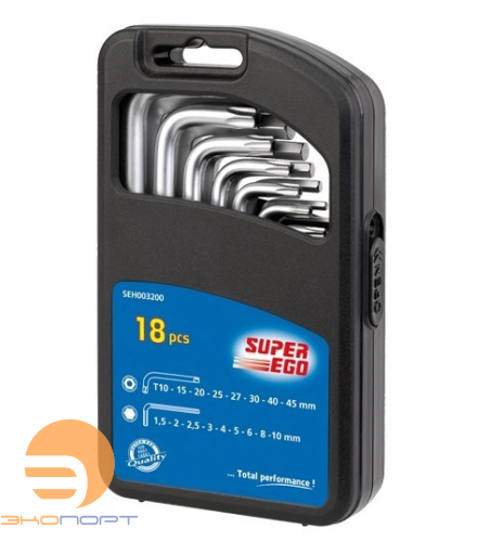 Набор шестигранников (1,5-10мм) и TORX ключей (10-50мм) 18шт, в боксе Super-Ego