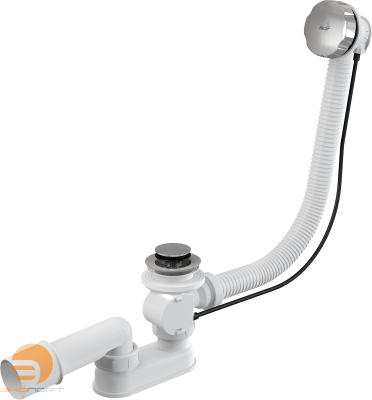 Сифон для ванн с автоперелив. L 570 х Д 52 мм, вых 40/50 ХРОМ ALCA PLAST
