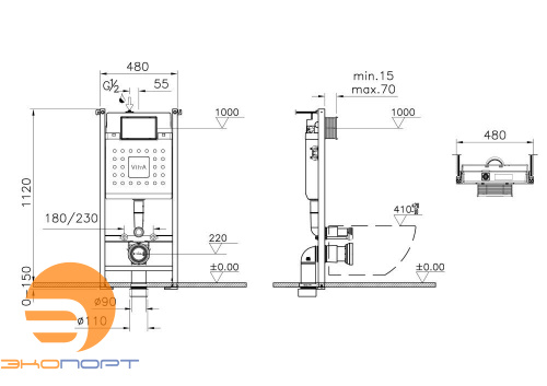 Комплект:инсталляция с кнопкой Root Round (хром)+унитаз Mia Round (сиденьем с микролифтом),VitrA