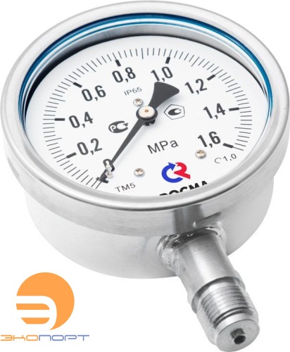 Манометр нерж. ТМ-521Р.00 (0..1,6 МПа), G1/2", 100мм, кл.т. 1,0, 200C, "сухой" (без заполнения)