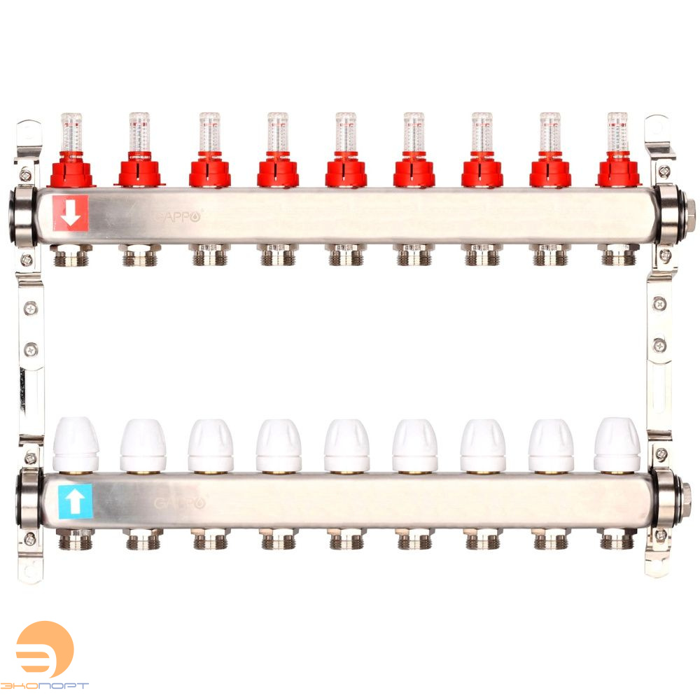 Коллектор из нержавеющей стали с расходомерами  (8 вых), Gappo