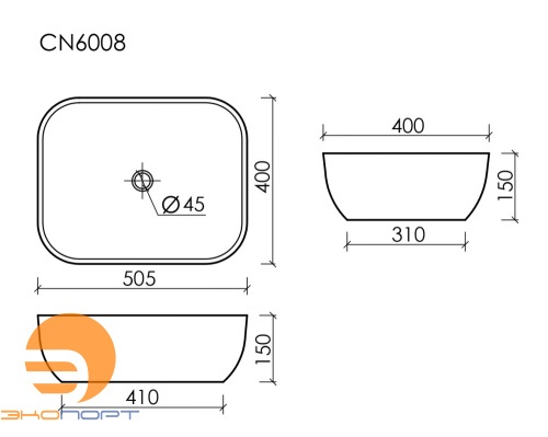 Раковина накладная Элемент (Element) 505x400x150мм (CN6008) Ceramicanova