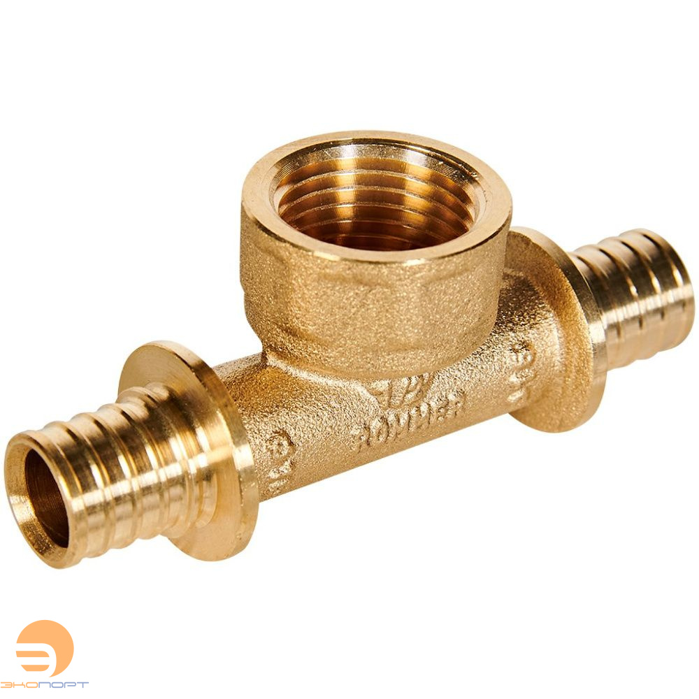 Тройник с переходом на резьбу ВР 16-1/2-16 латунь Rommer