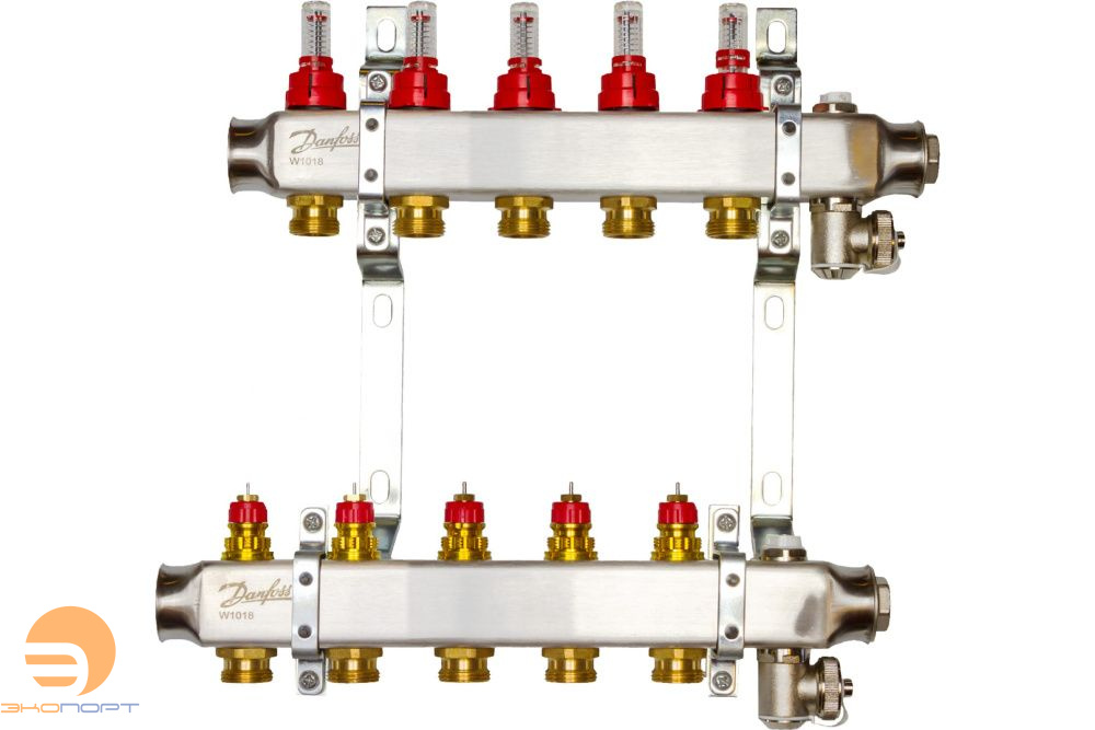 Коллекторы SSM-05F с расходомерами и кронштеинами, 5 контуров,  нерж.