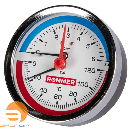Термоманометр аксиальный, Dn 80 мм 1/2, 0...120°C, 0-6 бар. ROMMER Термоманометр аксиальный, Dn 80 мм 1/2, 0...120°C, 0-6 бар. ROMMER