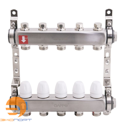 Коллектор из нержавеющей стали с запорными клапанами  (7 вых), Gappo